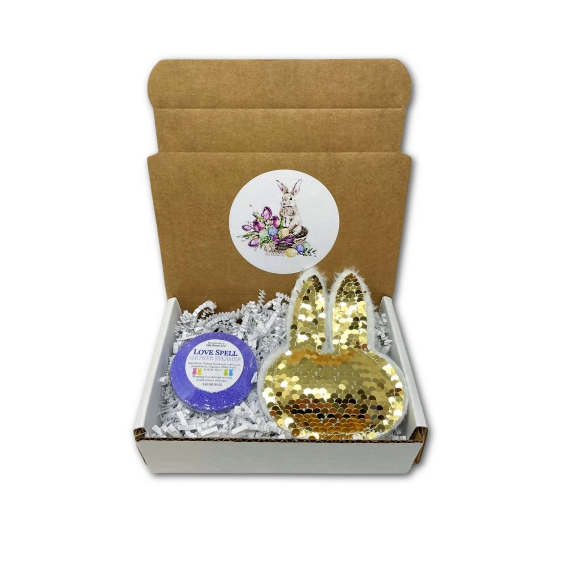 Easter Shower Steamer and Sequin Flipping Bunny Gift Box - Oily BlendsEaster Shower Steamer and Sequin Flipping Bunny Gift Box