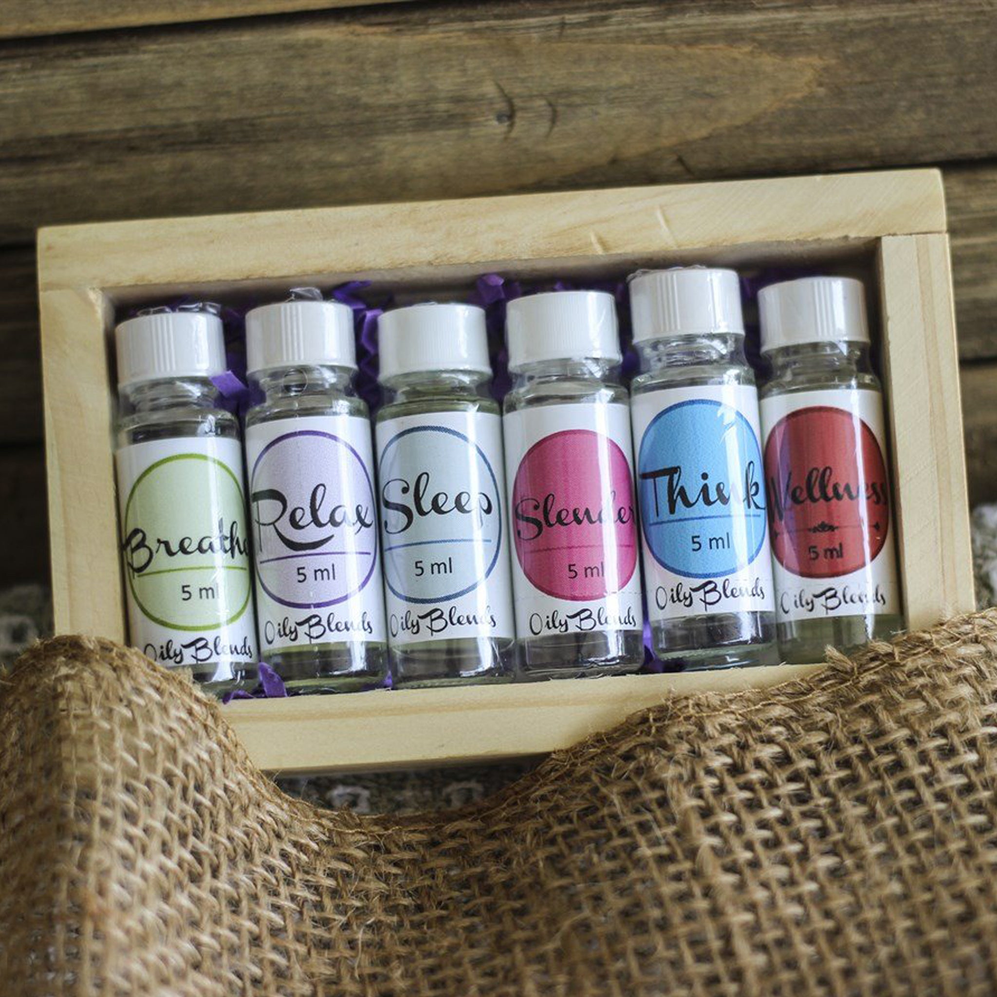 Essential Oil Set + Wood Box - Oily Blends