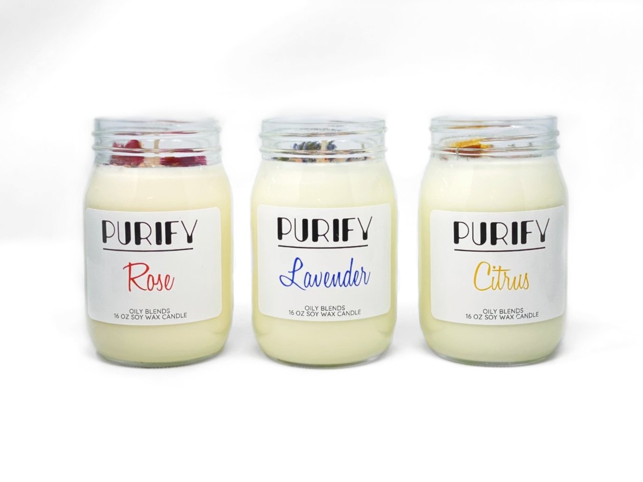 Jumbo Purify Candles with Herbs and Pink Salt - 100 Hour Burn Time Soy Wax Candles - Oily BlendsJumbo Purify Candles with Herbs and Pink Salt - 100 Hour Burn Time Soy Wax Candles